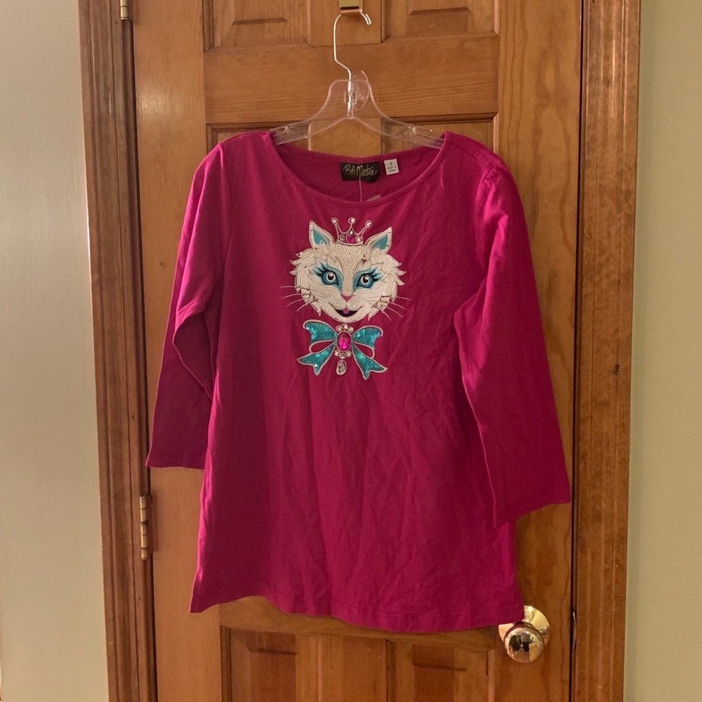 BOB MACKIE WEARABLE ART CAT TOP S NEW